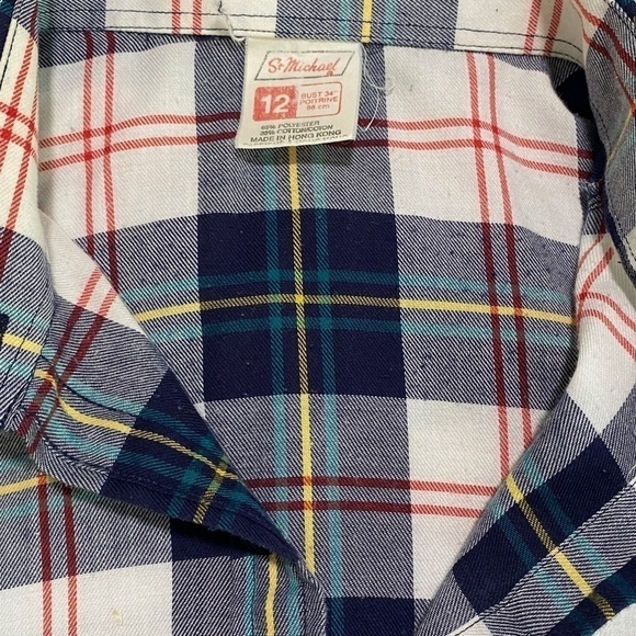𝅺VINTAGE St. Michael Poly Cotton blend plaid shirt, size 12 - Picture 8 of 8